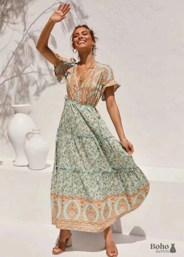white christmas dresses V-Neck Floral Boho Maxi Dress Catalina